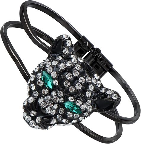 Alilang Golden Tone Clear Crystal Rhinestone Black Enamel Cheetah Leopard Jaguar Head Bangle Bracelet in Kuwait