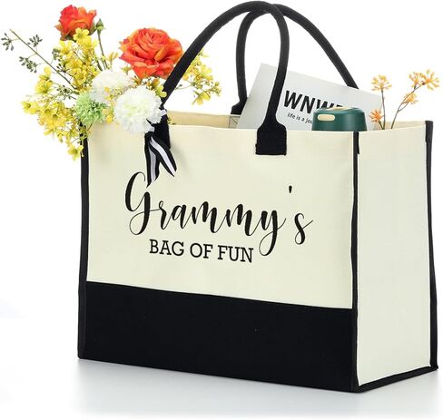 Grandma Tote Bag for Women Personalized Beach Bag Waterproof Canvas Bag Inspirational Grandma Gifts for Women Grandma Nana Gigi Birthday Retirement Travel Camping, Important Grandma Stuff Snack Bag in Saudi Arabia
