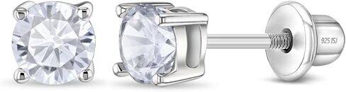 925 Sterling Silver Cubic Zirconia Round Screw Back Earrings for Toddlers & Little Girls 4mm - Timeless and Classic Stud Earrings Great for Everyday Wear - Hypoallergenic Safe for Young Girls in Saudi Arabia