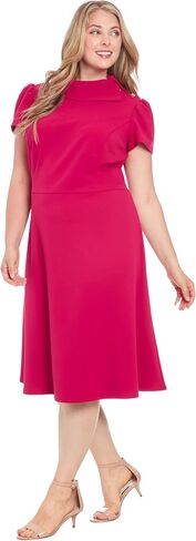 London Times Women's Elegant A-line Short Sleeve High Collar Fitted Waist Knee-Length-Versatile Cocktail Dress in Saudi Arabia