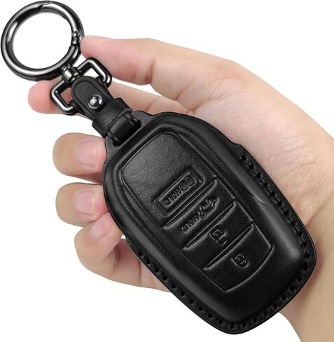 Tukellen for Toyota Key Fob Cover Leather,with Keychain compatible with 2019-2024 Land Cruiser,2021-2024 Venza, Grand Highlander Hilux,Fortuner,2022-2024 Tundra,Corolla Cross,Prius 4 Buttons-Black in Saudi Arabia