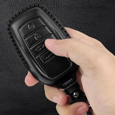 Tukellen for Toyota Key Fob Cover Leather,with Keychain compatible with 2019-2024 Land Cruiser,2021-2024 Venza, Grand Highlander Hilux,Fortuner,2022-2024 Tundra,Corolla Cross,Prius 4 Buttons-Black in Saudi Arabia