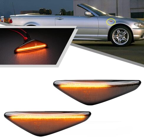 2Pcs Dynamic Blink Amber LED Side Marker Light For BMW 3 Series E46 Coupe Convertible LCI 323Ci 325Ci 328Ci 330Ci 2004-2006 Fender Turn Signal lights Smoked Lens in Kuwait