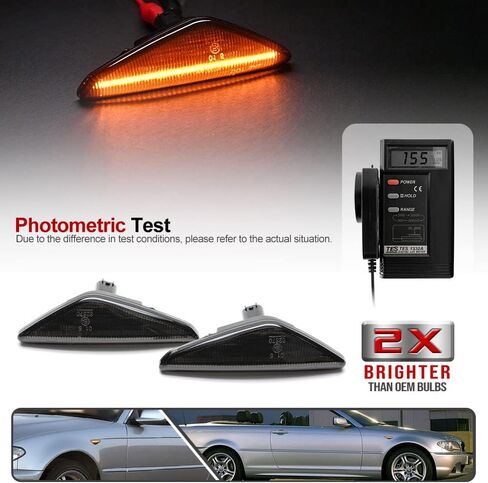 2Pcs Dynamic Blink Amber LED Side Marker Light For BMW 3 Series E46 Coupe Convertible LCI 323Ci 325Ci 328Ci 330Ci 2004-2006 Fender Turn Signal lights Smoked Lens in Kuwait
