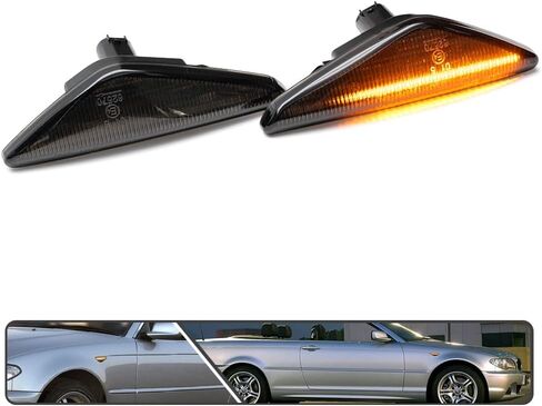 2Pcs Dynamic Blink Amber LED Side Marker Light For BMW 3 Series E46 Coupe Convertible LCI 323Ci 325Ci 328Ci 330Ci 2004-2006 Fender Turn Signal lights Smoked Lens in Kuwait