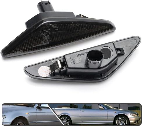 2Pcs Dynamic Blink Amber LED Side Marker Light For BMW 3 Series E46 Coupe Convertible LCI 323Ci 325Ci 328Ci 330Ci 2004-2006 Fender Turn Signal lights Smoked Lens in Kuwait