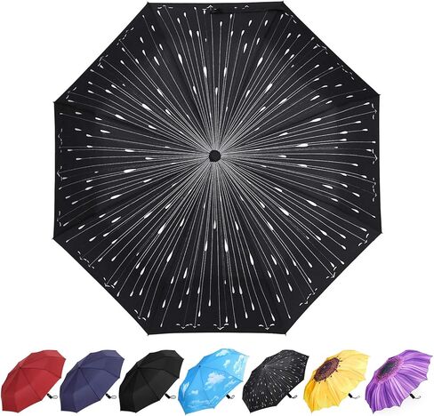 YumSur Compact Automatic Travel Umbrella, Windproof Folding Umbrellas with Printed Raindrops Design, Auto Open Close and Upgraded Comfort Handle, for Men and Women in Kuwait