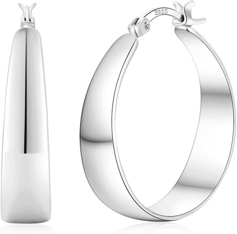 Sterling Silver Hoop Earrings, 8MM Wide Hypoallergenic Silver Hoop Earrings for Women, Lightweight Thick Chunky Hoops Earring for Women Jewelry Gifts 30/40/50/60MM in Saudi Arabia