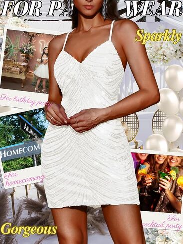 Kaei&Shi Sequin Mini Dress,V Neck Spaghetti Strap Sparkly Prom Dresses for Women,Sexy Birthday Outfit HOCO Cocktail Nye Party in Saudi Arabia