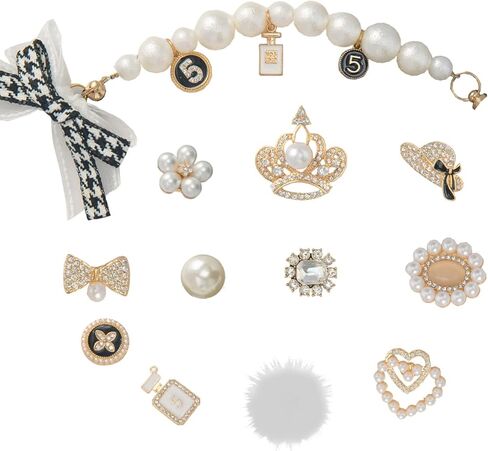 meexzoom 12Pcs Bling Shoes Charms For Girls and Women, Designer Charms, Jewels Shoe Decoration Accessories (Gold) in Kuwait