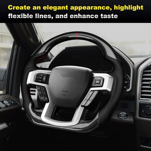 Steering Wheel, 3K Carbon Fiber D-shaped Flat-bottom Perforated Nappa Leather Grip Compatible with Ford F-150 Raptor 2015-2020 in Saudi Arabia
