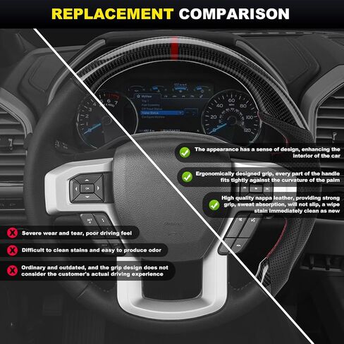 Steering Wheel, 3K Carbon Fiber D-shaped Flat-bottom Perforated Nappa Leather Grip Compatible with Ford F-150 Raptor 2015-2020 in Saudi Arabia