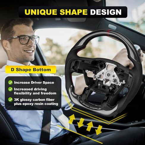 Steering Wheel, 3K Carbon Fiber D-shaped Flat-bottom Perforated Nappa Leather Grip Compatible with Ford F-150 Raptor 2015-2020 in Saudi Arabia