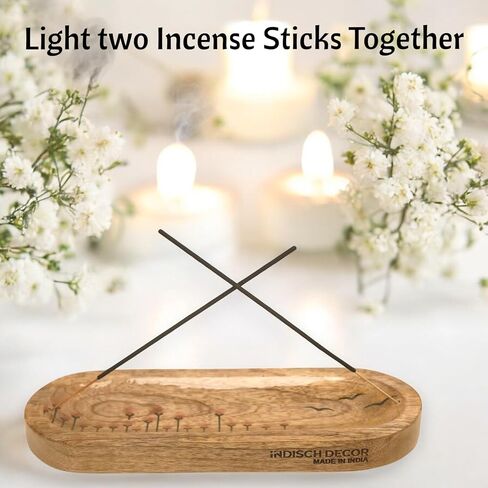 Rustic Wooden Incense Burner Holder - Handcrafted Mango Wood Insence Tray, Incense Burner/Incense Holder/Ash Catcher 12" Heat Resistant - Perfect for Meditation, Yoga & Aromatherapy (Brown) in Kuwait