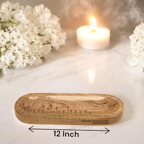 Rustic Wooden Incense Burner Holder - Handcrafted Mango Wood Insence Tray, Incense Burner/Incense Holder/Ash Catcher 12" Heat Resistant - Perfect for Meditation, Yoga & Aromatherapy (Brown) in Kuwait