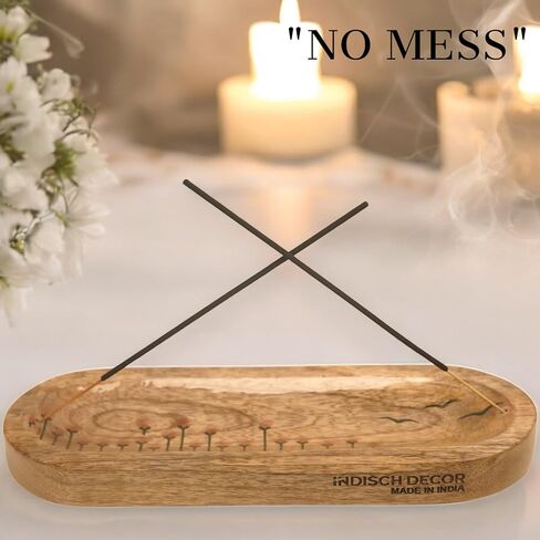 Rustic Wooden Incense Burner Holder - Handcrafted Mango Wood Insence Tray, Incense Burner/Incense Holder/Ash Catcher 12" Heat Resistant - Perfect for Meditation, Yoga & Aromatherapy (Brown) in Kuwait