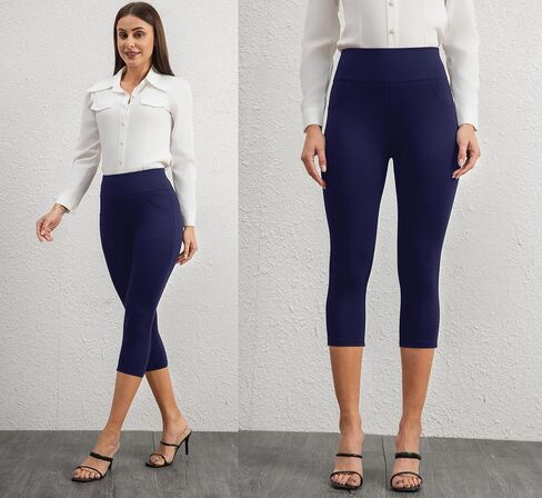 Heipeiwa Women's Capri Pants Dress High Percy Pull On Comfort Stretch Slim Business Work Capris in Kuwait