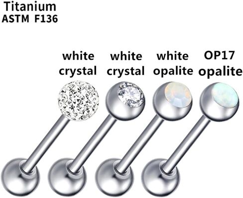 Heuvipens 4pc F136 Titanium Steel Multi CZ Crystal Opal Ball Barbell Bar Tongue Ring Stud Nipple Body Piercing Jewelry in Saudi Arabia