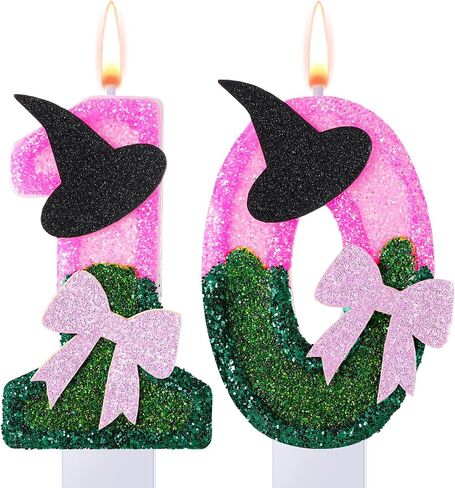 Witch Princess Theme Candle Pink and Green Party Decorations Witch Hat Bow Birthday Cake Toppers Cupcake Toppers for Party Supplies Wedding Anniversary Decor(10) in Saudi Arabia