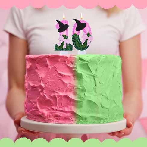 Witch Princess Theme Candle Pink and Green Party Decorations Witch Hat Bow Birthday Cake Toppers Cupcake Toppers for Party Supplies Wedding Anniversary Decor(10) in Saudi Arabia