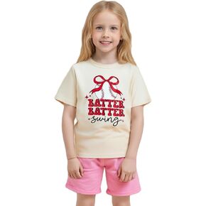 Kids Toddler Girls Baseball Shirt Short Sleeve Coquette Bow Bubba Batter Swing Funny T-Shirt Summer Tee Top