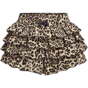 SOLY HUX Women's Y2k Leopard Ruffle Mini Shorts Cheetah Print Elastic Waist Bow Layered Bloomer Shorts