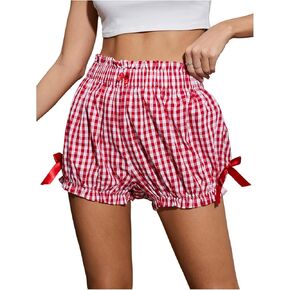 MakeMeChic Women's Plaid Gingham Bubble Shorts Elastic Waist Ruched Y2k Bloomers