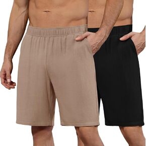 Huukeay 2 Pack Men's Linen Shorts Elastic Waist Drawstring Bermuda Shorts Summer Casual Classic Pants with Pockets