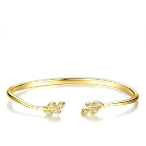 Women's Gold Cuff Bangle Bracelet - 14k Gold Platd Sparkly Delicate Cubic Zirconia Leaves Bangle for Christmas Valentine's Day Jewelry Gift