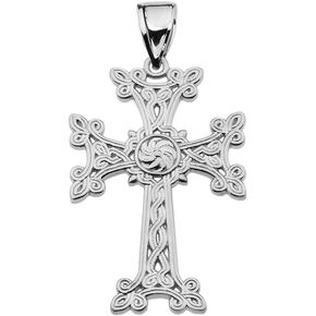 Claddagh Gold Sterling Silver Eternity Khachkar Armenian Cross Pendant (Medium)