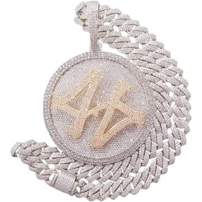 ICEDIAMOND 14K HIP HOP JUMBO 44 قلادة ميدالية دوارة مع سلسلة ارتباط كوبية 14 ملم ، قلادة الماس المظلمة الفائقة المتلألئة للرجال للرجال