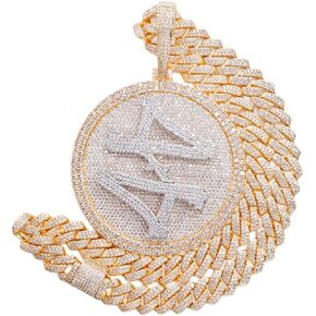 ICEDIAMOND 14K HIP HOP JUMBO 44 قلادة ميدالية دوارة مع سلسلة ارتباط كوبية 14 ملم ، قلادة الماس المظلمة الفائقة المتلألئة للرجال للرجال in Kuwait