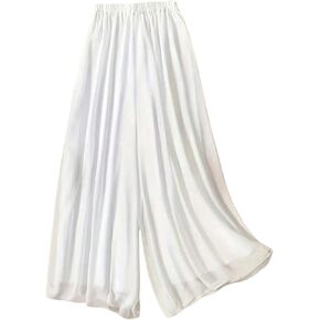 Women's Wide Leg Elastic Waist Flowy Pants Loose Casual Sheer Palazzo Trousers