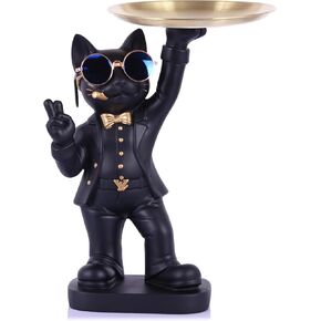 Cat Candy Bowl and Statue with Tray Decor, Animal Key Holder Tray for Entryway Table, Modern Cat Storage Butler Hippo Bulldog Cool Statues