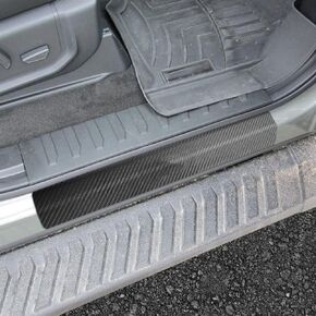 LEXLEY For Ford 2015-2025 F150 Carbon Fiber Style Leather Door Sill Protector,Guard Sills Protector Trim,Welcome Pedal Protect 4PCS-With SILVER "F150" LOGO