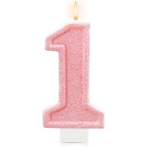 Pink Glitter رقم 1 شمعة - كعكة عيد الميلاد الأولى توبيبر للفتيات ، شمعة واحدة لزخارف عيد الميلاد الأولى ، دش الطفل وديكور الحفلات in Kuwait