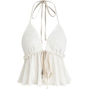 SOLY HUX Women's Plus Size Halter Crop Tops Y2k Sexy Going Out Tops Trendy Sleeveless Tie Front Camisole
