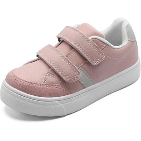 festooning Toddler Girls Sneakers Faux PU Leather Dual Hook and Loop Low Top Sneaker Non-Slip School Casual Walking Shoes for Little Big Kids