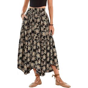 Scarlet Darkness Maxi Skirts for Women 2025 Summer Bohemian Floral Skirt Renaissance Skirt with Pockets