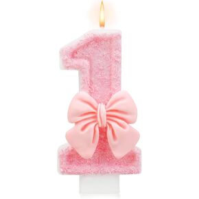 Pink Glitter Number 1 Candle – First Birthday Cake Topper for Girls, One Candle for 1st Birthday Decorations, Baby Shower & Party Decor
