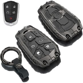 Heavy Metal Key Fob Cover Case for Cadillac CTS SRX XT5 ATS STS CT6 Smart Remote Key fob Cover Accessories(A-Model-Black)