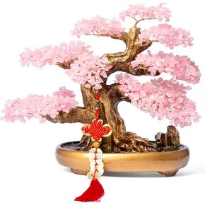 Natural Rose Quartz Gemstone Crystal Bonsai Tree of Life Large Feng Shui Money Chakra Tree for Luck and Wealth Decoration(1,251 Gem Count)