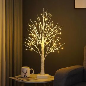 White Light Up Birch Tree with 144 LED Lights Small Christmas Tree Indoor Decor for Easter Birthday Wedding Party Valentine's Day, 24 inch, Warm White Lights, USB/Battery Powered, Timer Function (1)