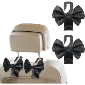 2 Pack Bow Hooks for Car,Cute and Stylish Bow Car Accessories, Durable Leather Cars Bag Holder for Hanging Wallet, Coat, Umbrella Space Saving Cars Accessories (Black)