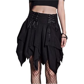 Shenhe Women's Goth Mini Skirt High Weist غير متناظرة تتدفق المتأرجح Grunge Punk Fairy Skirt