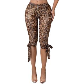 Women's Y2K Leopard Bowknot Leggings Drop Waist Skinny Summer Capri Pants