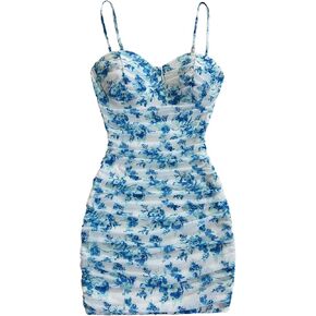 Gorglitter Women's Floral Mesh Bodycon Mini Dress