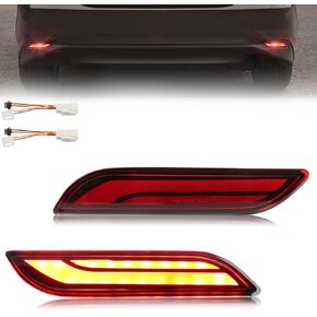 LED Rear Bumper Reflector Light Compatible with Toyo-ta Camry 2018-2024, [Play & Plug] [IP67 Waterproof], Red LED Tail Brake Rear Fog & Sequential Turn Signal Lamps, 2 PCS, Smoked Lens
