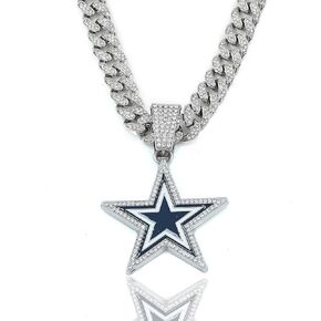 Exaggerated full rhinestone blue star necklace, hip hop men and women thick necklace