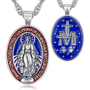 Eudora 925 Sterling Silver Virgin Mary Necklace St Benedict Medal Preseran